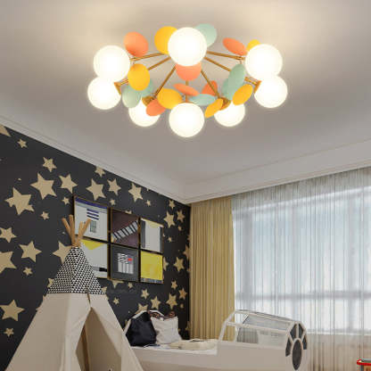 Branch Globe Metal Glass Acrylic Flush Ceiling Light