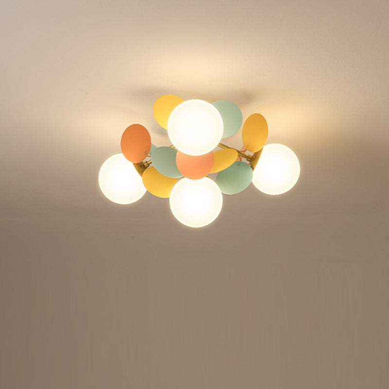 Branch Globe Metal Glass Acrylic Flush Ceiling Light