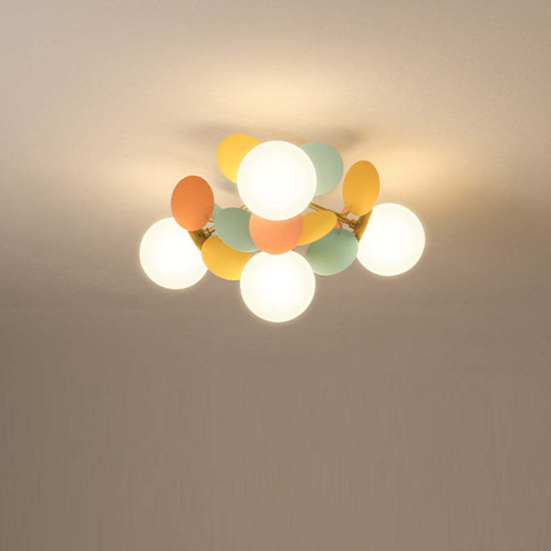 Branch Globe Metal Glass Acrylic Flush Ceiling Light