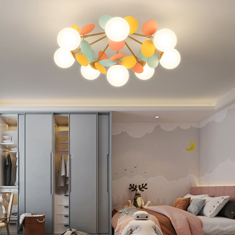 Branch Globe Metal Glass Acrylic Flush Ceiling Light