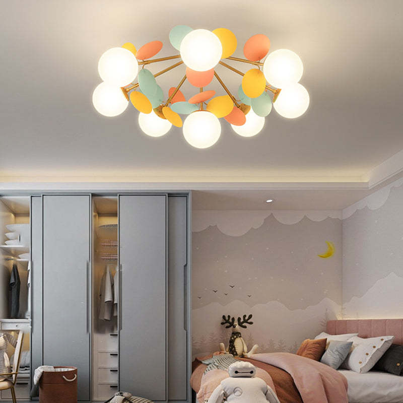 Branch Globe Metal Glass Acrylic Flush Ceiling Light