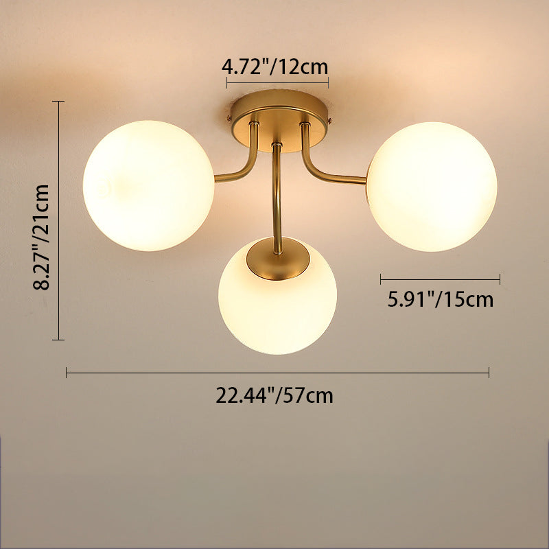 Minimalist Curved Pole Globe Iron Ceiling Light