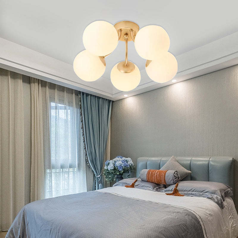 Minimalist Curved Pole Globe Iron Ceiling Light
