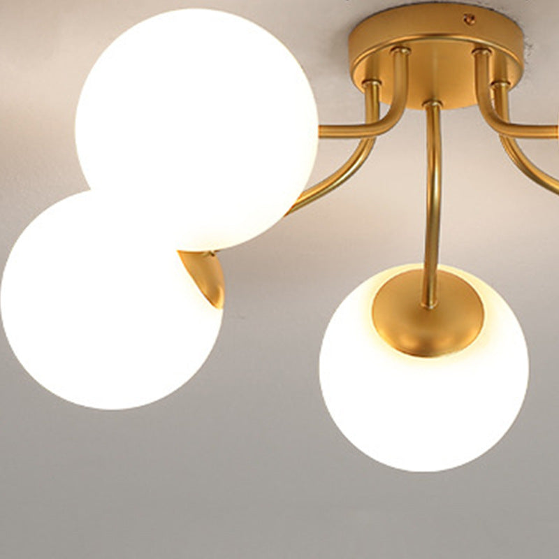 Minimalist Curved Pole Globe Iron Ceiling Light
