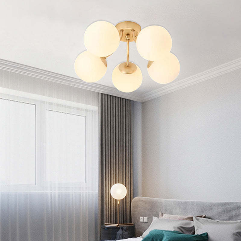 Minimalist Curved Pole Globe Iron Ceiling Light