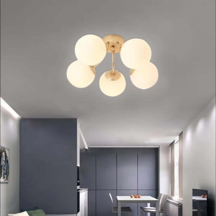 Minimalist Curved Pole Globe Iron Ceiling Light