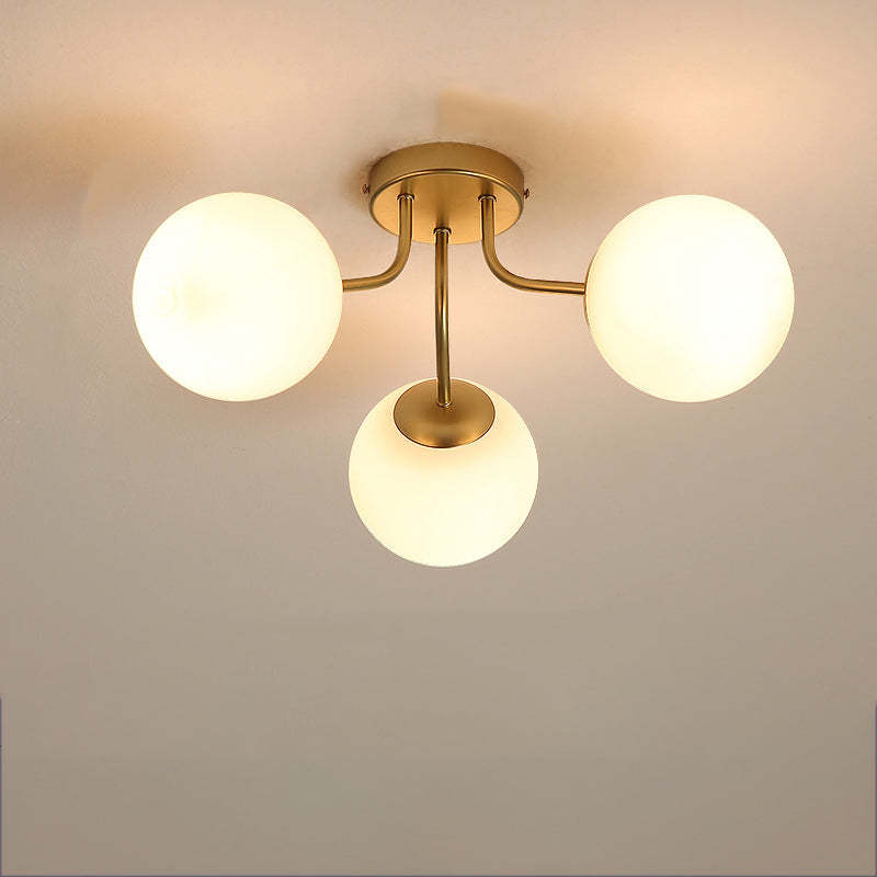 Minimalist Curved Pole Globe Iron Ceiling Light