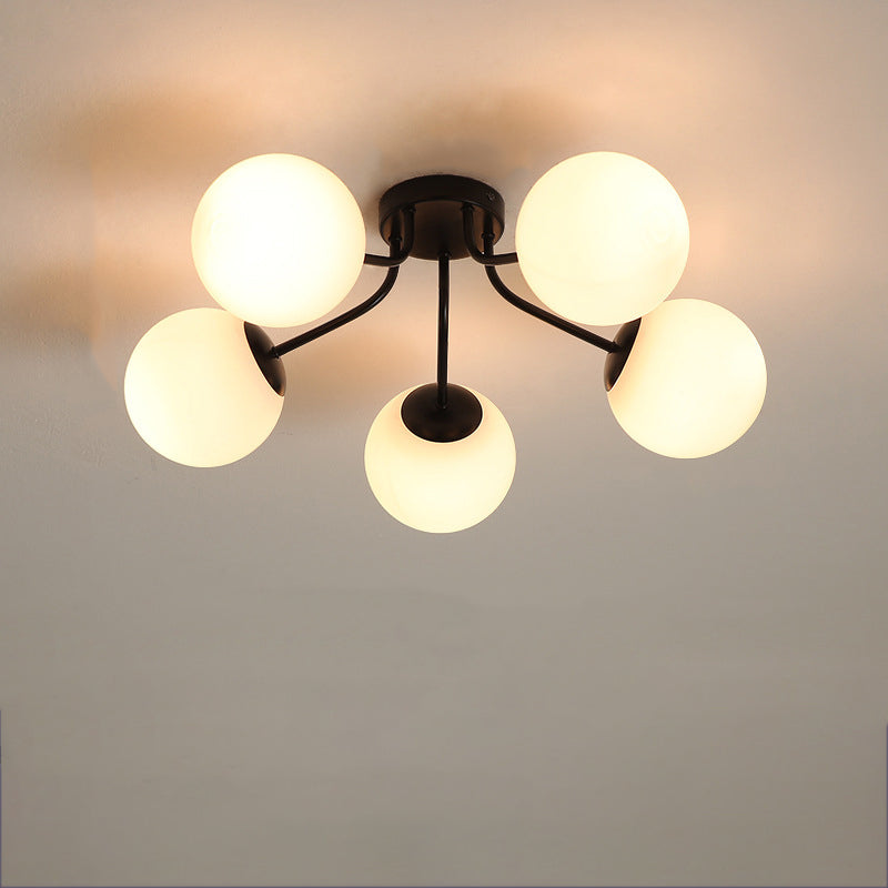 Minimalist Curved Pole Globe Iron Ceiling Light