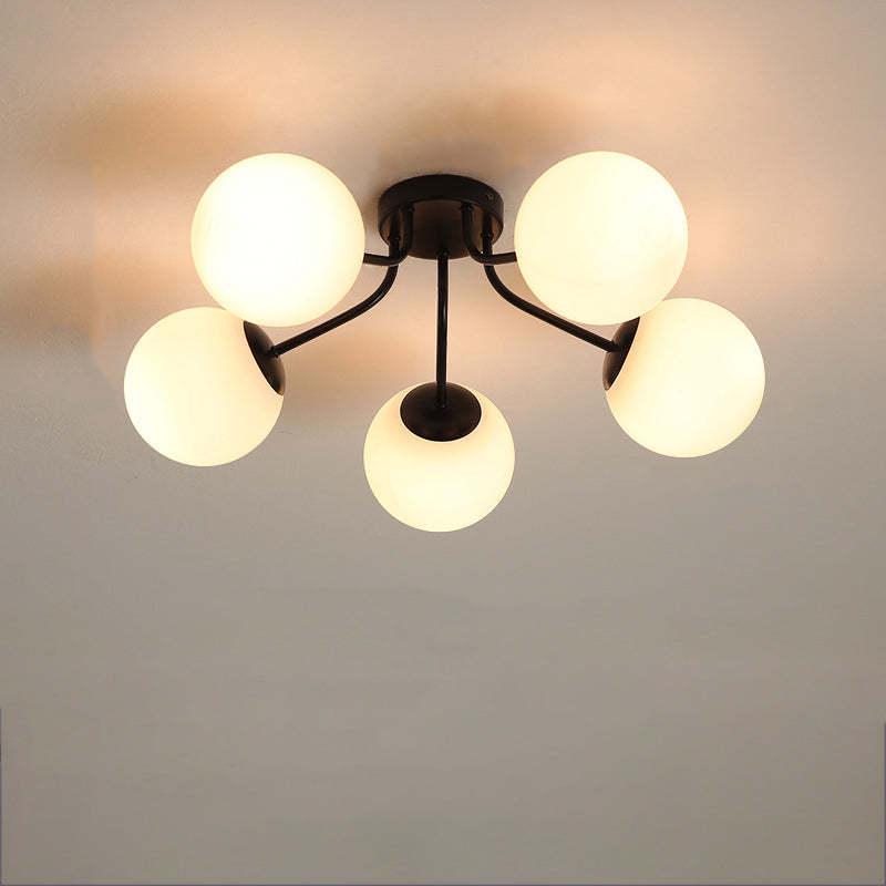 Minimalist Curved Pole Globe Iron Ceiling Light