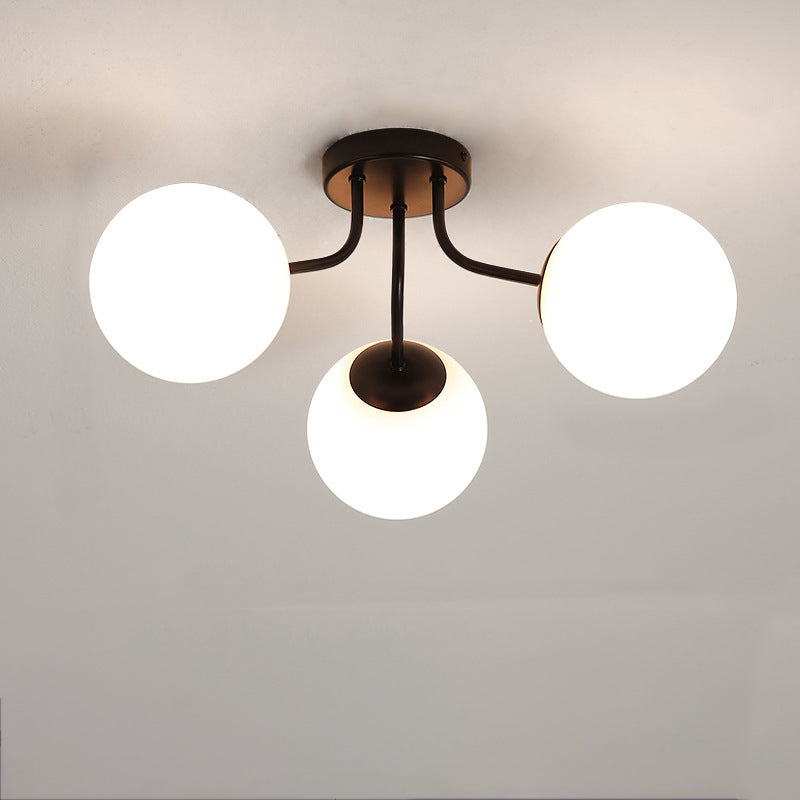 Minimalist Curved Pole Globe Iron Ceiling Light