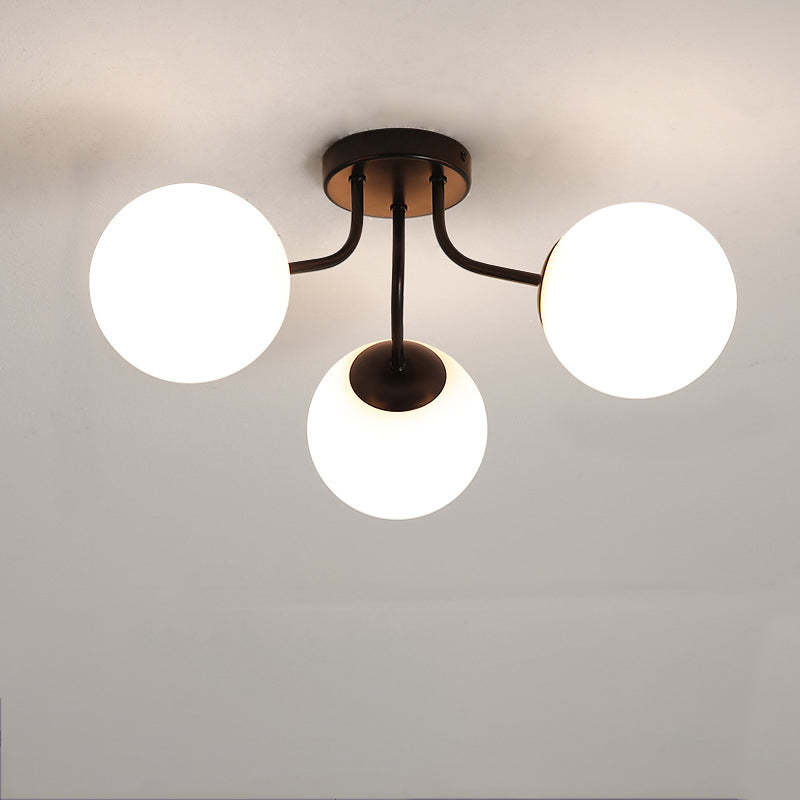 Minimalist Curved Pole Globe Iron Ceiling Light