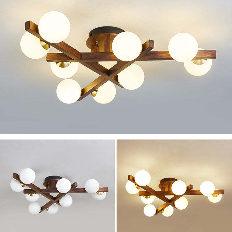 Chinese Wood Ball 3/6/9-Light Ceiling Light — 9 / Walnut Color / 110V-120V For US/CA