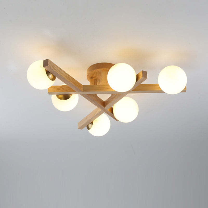 Chinese Wood Ball 3/6/9-Light Ceiling Light