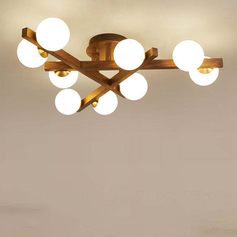 Chinese Wood Ball 3/6/9-Light Ceiling Light