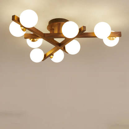 Chinese Wood Ball 3/6/9-Light Ceiling Light