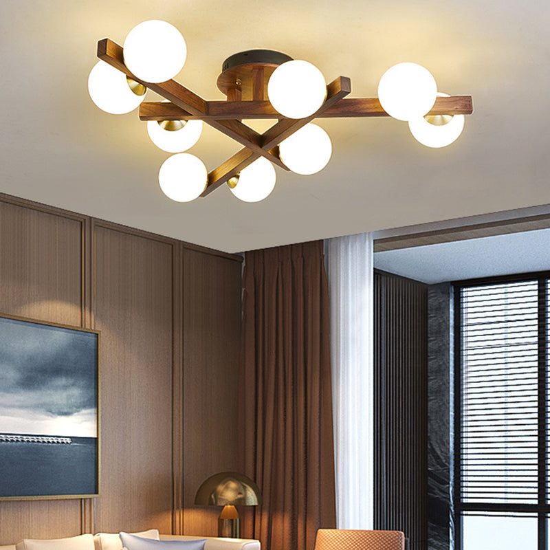 Chinese Wood Ball 3/6/9-Light Ceiling Light