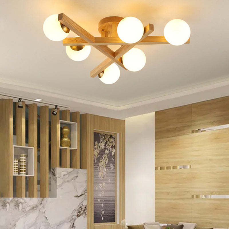 Chinese Wood Ball 3/6/9-Light Ceiling Light — 3 / Wood Color / 110V-120V For US/CA