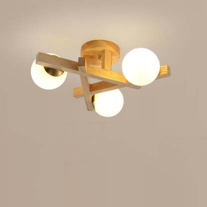 Chinese Wood Ball 3/6/9-Light Ceiling Light