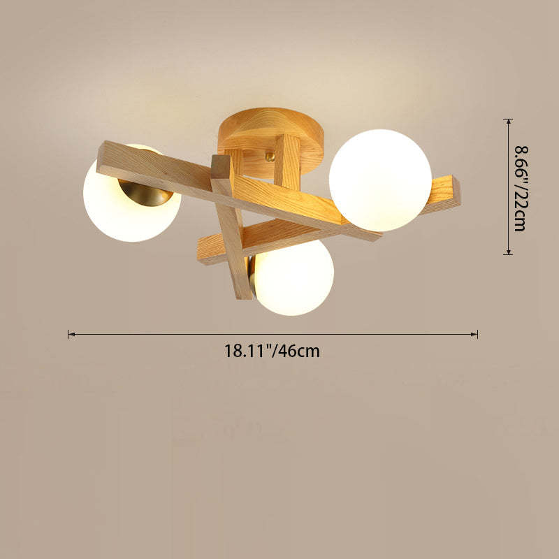 Chinese Wood Ball 3/6/9-Light Ceiling Light — 3 / Wood Color / 220V-240V For UK/AU