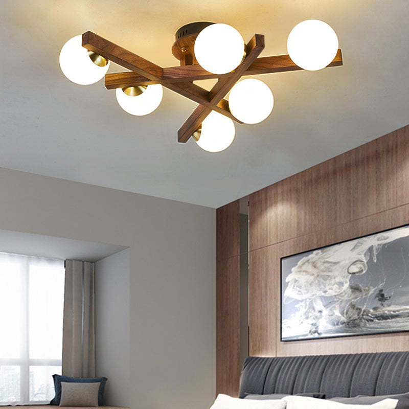Chinese Wood Ball 3/6/9-Light Ceiling Light — 3 / Walnut Color / 110V-120V For US/CA