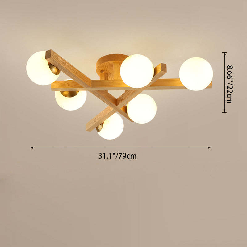 Chinese Wood Ball 3/6/9-Light Ceiling Light — 6 / Walnut Color / 110V-120V For US/CA