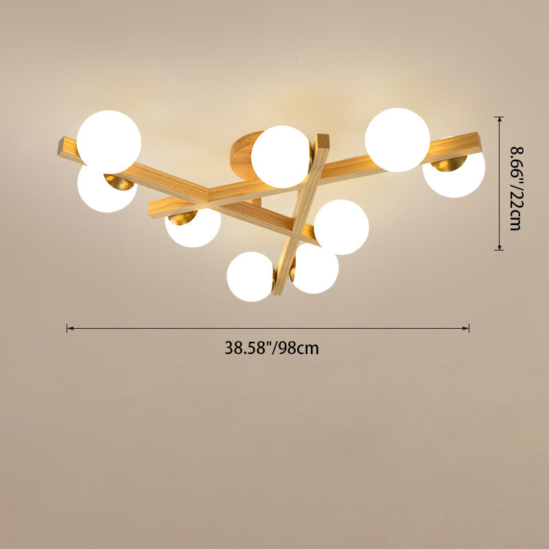 Chinese Wood Ball 3/6/9-Light Ceiling Light — 6 / Walnut Color / 220V-240V For UK/AU