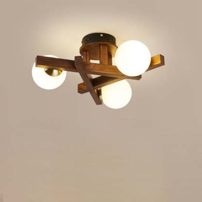 Chinese Wood Ball 3/6/9-Light Ceiling Light