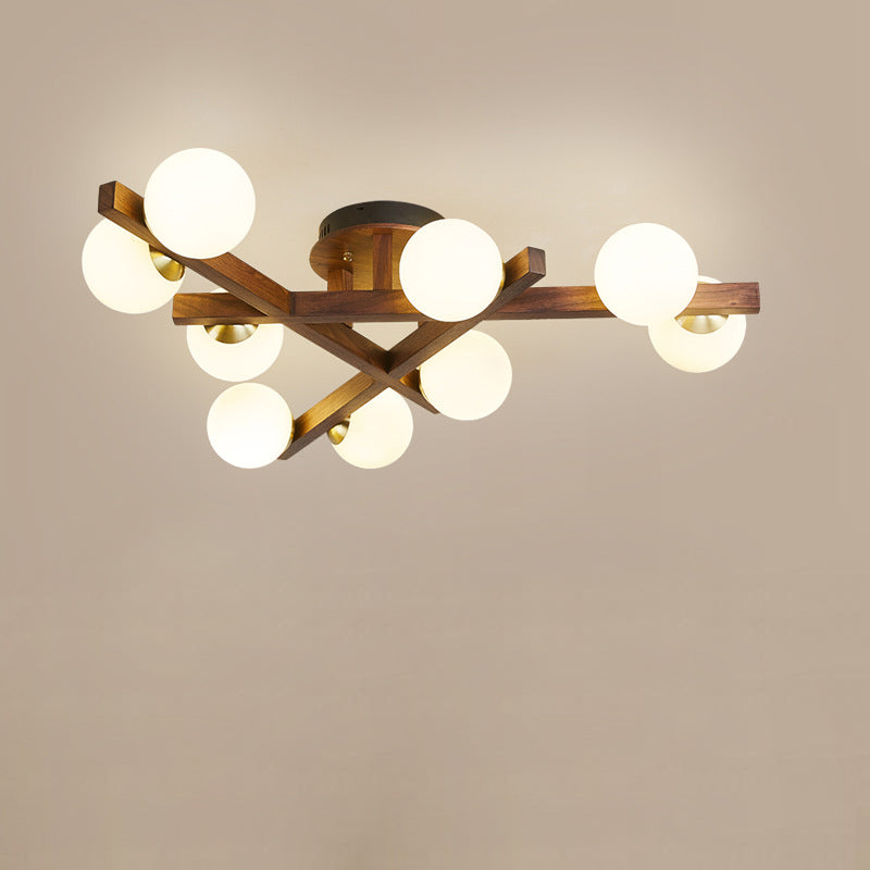 Chinese Wood Ball 3/6/9-Light Ceiling Light