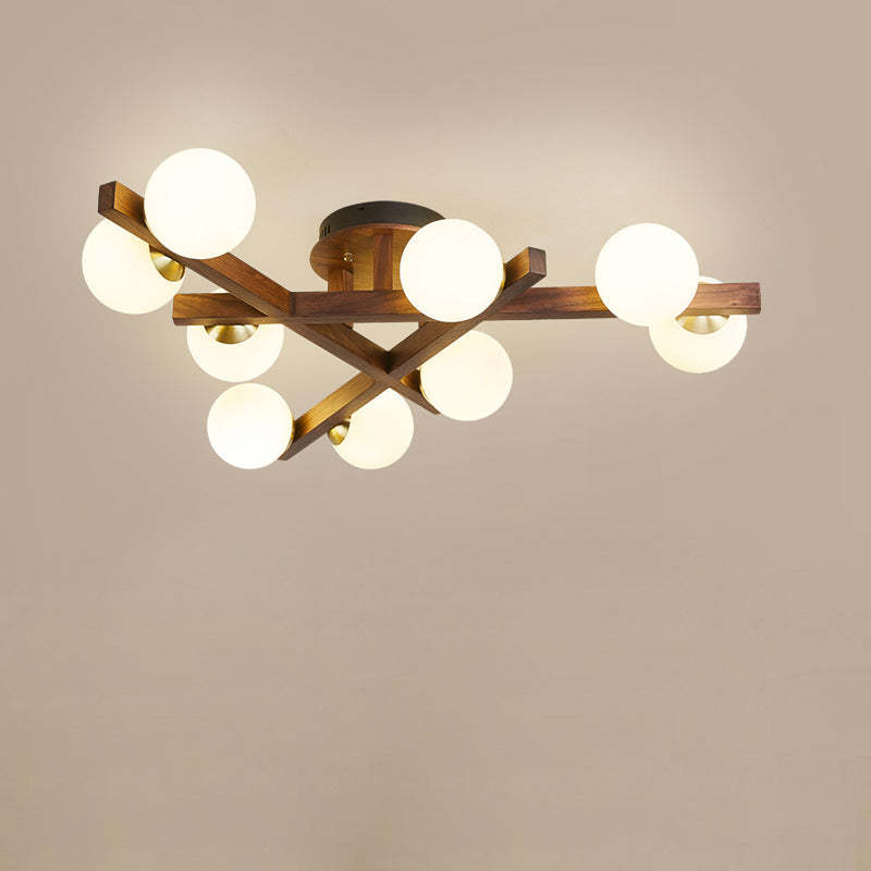 Chinese Wood Ball 3/6/9-Light Ceiling Light