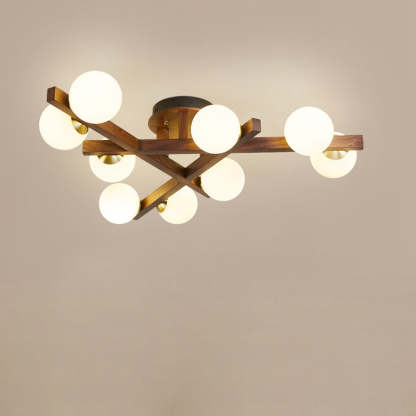 Chinese Wood Ball 3/6/9-Light Ceiling Light