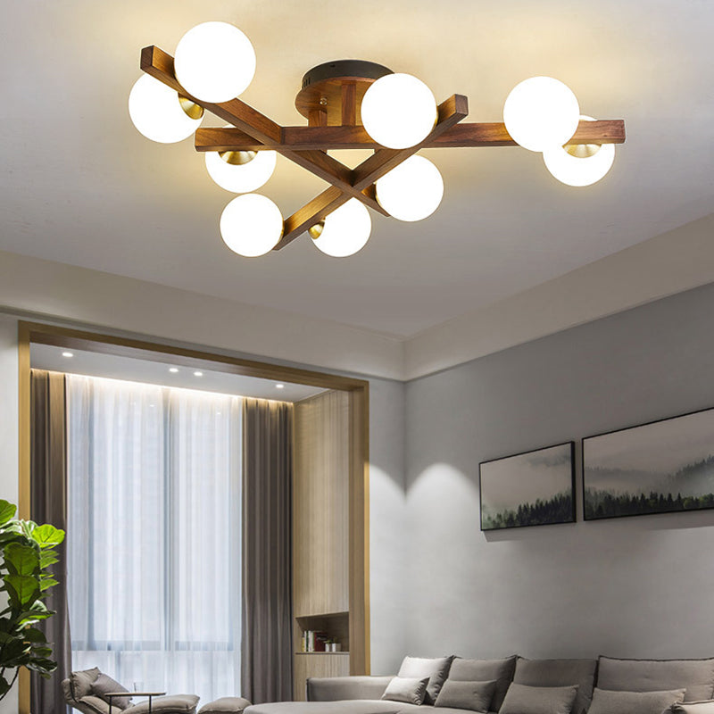 Chinese Wood Ball 3/6/9-Light Ceiling Light
