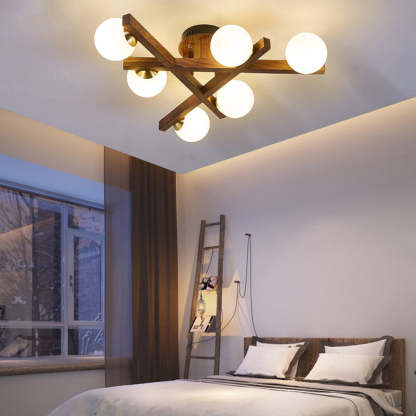 Chinese Wood Ball 3/6/9-Light Ceiling Light