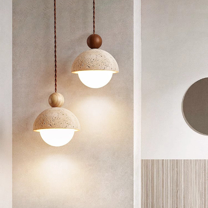 Japanese Multi Orb Wood Travertine Pendant