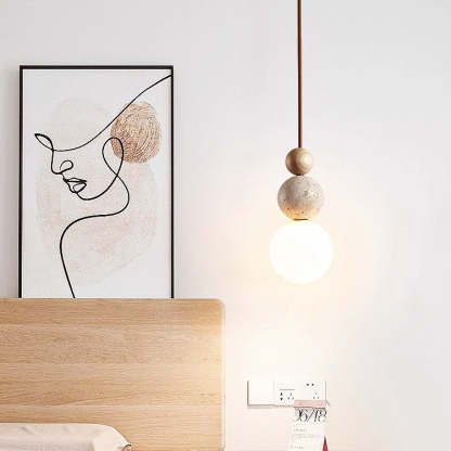 Japanese Multi Orb Wood Travertine Pendant