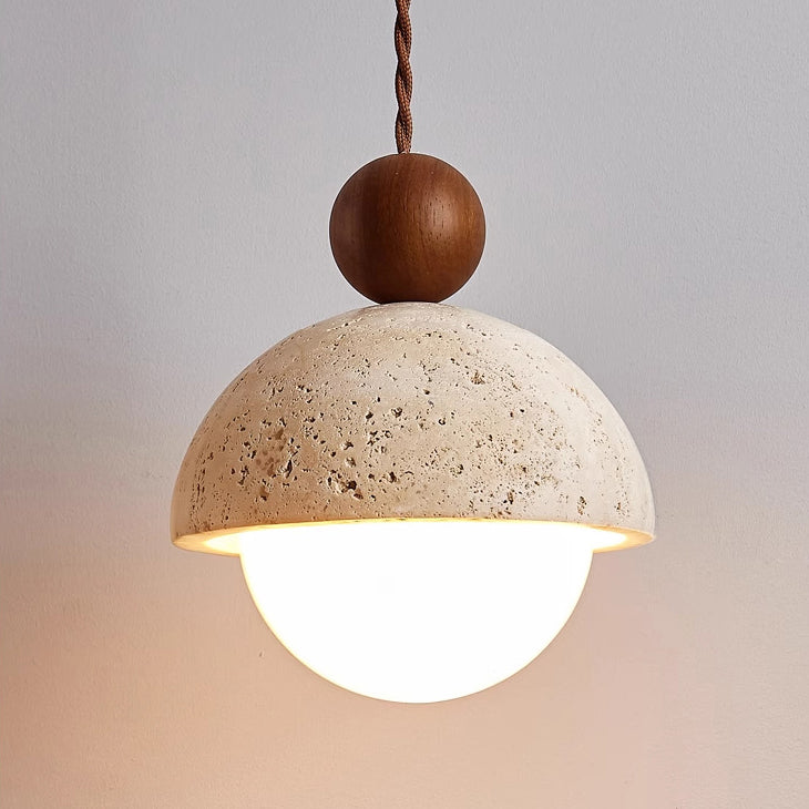 Japanese Multi Orb Wood Travertine Pendant