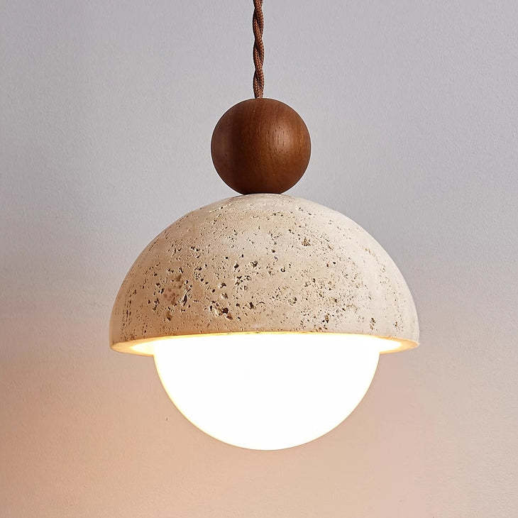 Japanese Multi Orb Wood Travertine Pendant