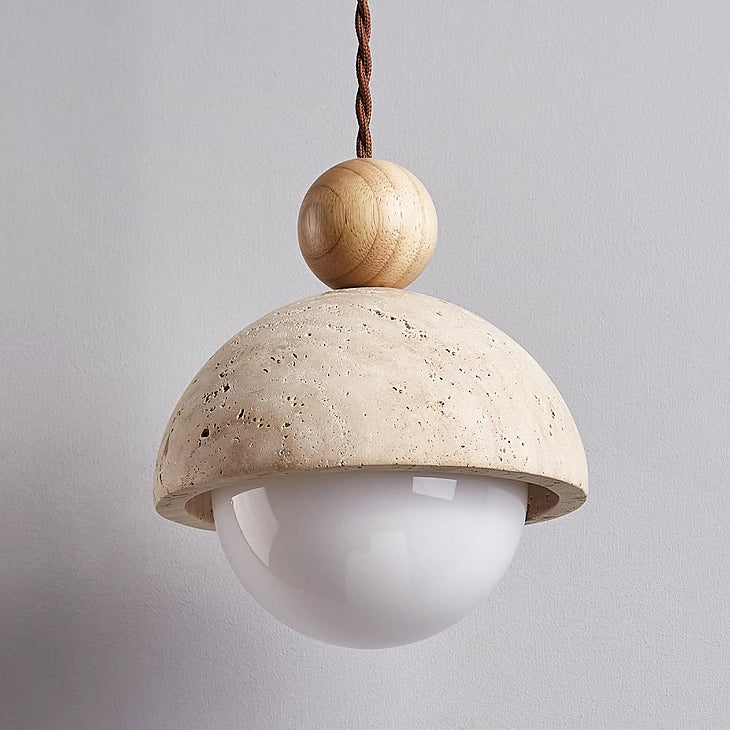 Japanese Multi Orb Wood Travertine Pendant