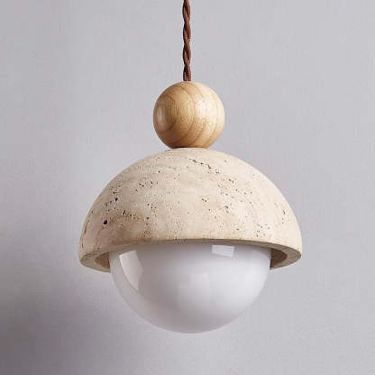 Japanese Multi Orb Wood Travertine Pendant
