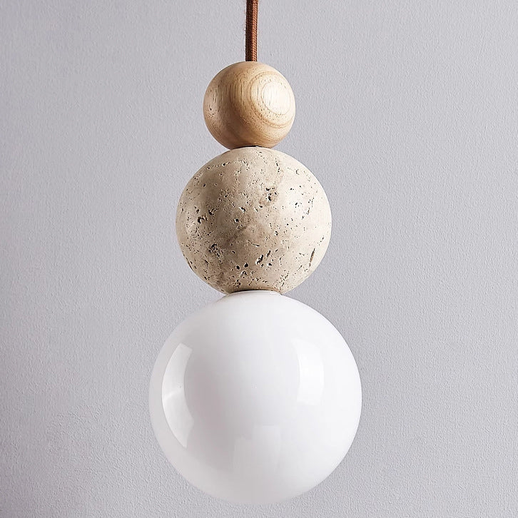 Japanese Multi Orb Wood Travertine Pendant