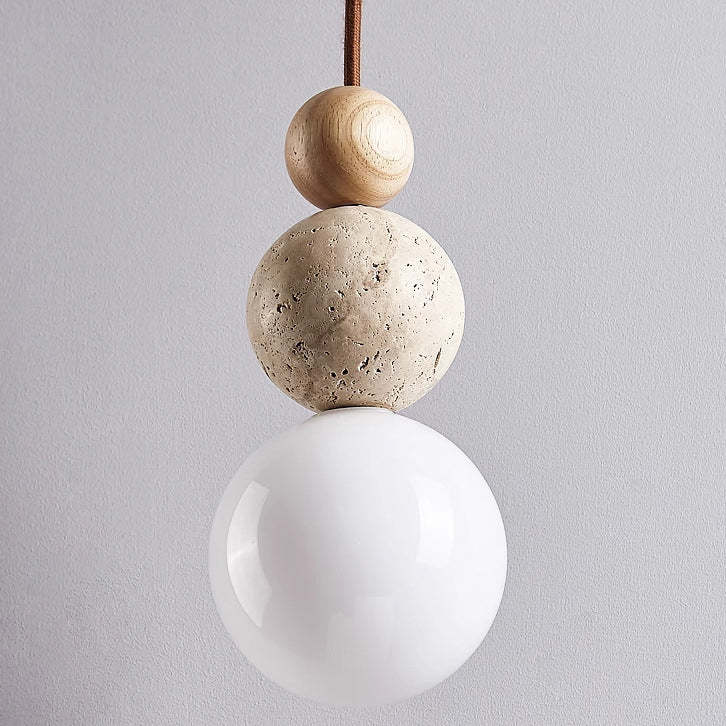 Japanese Multi Orb Wood Travertine Pendant
