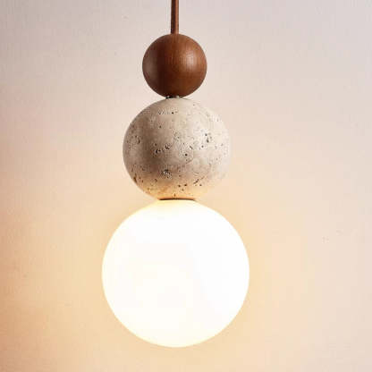 Japanese Multi Orb Wood Travertine Pendant