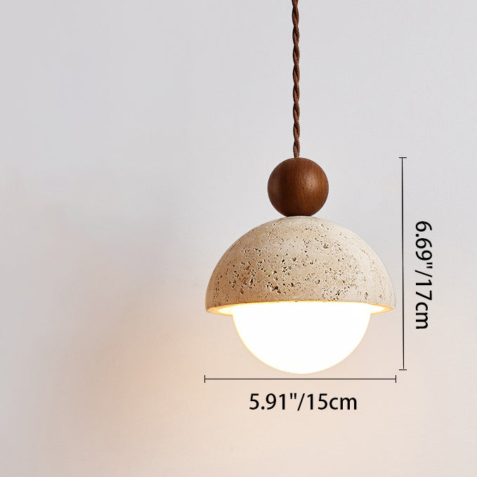 Japanese Multi Orb Wood Travertine Pendant