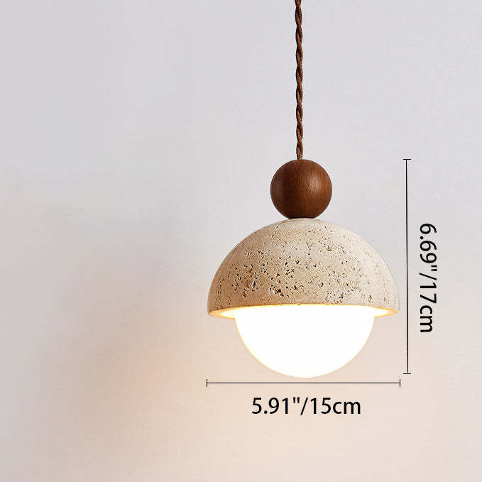 Japanese Multi Orb Wood Travertine Pendant