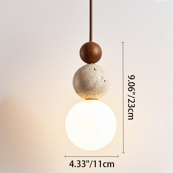 Japanese Multi Orb Wood Travertine Pendant