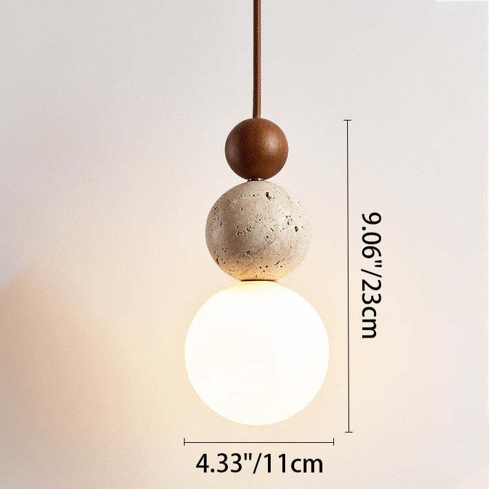 Japanese Multi Orb Wood Travertine Pendant