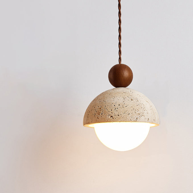 Japanese Multi Orb Wood Travertine Pendant