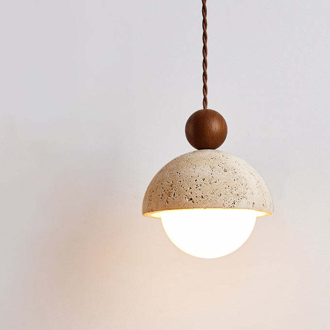 Japanese Multi Orb Wood Travertine Pendant