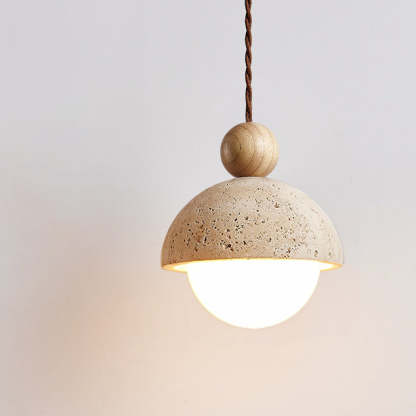Japanese Multi Orb Wood Travertine Pendant