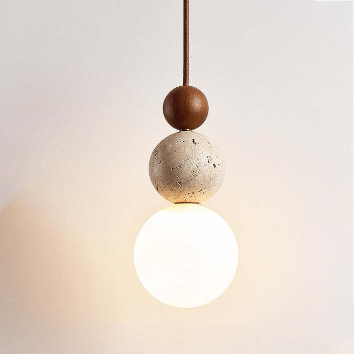 Japanese Multi Orb Wood Travertine Pendant