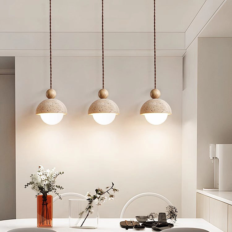 Japanese Multi Orb Wood Travertine Pendant